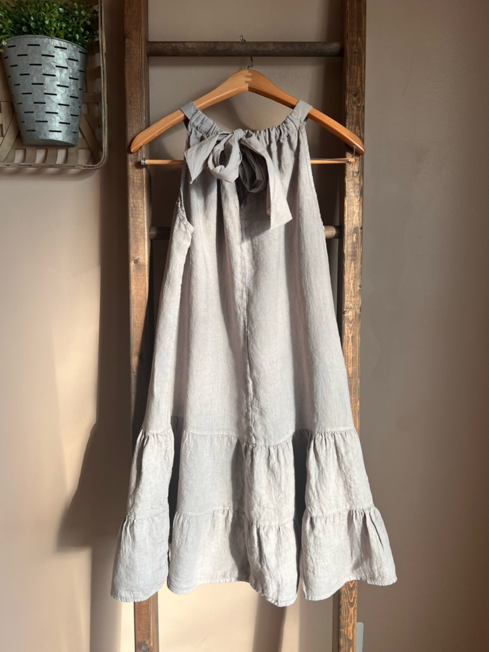Bellambra Taupe Tiered Linen Halter Dress - Picture 2 of 6